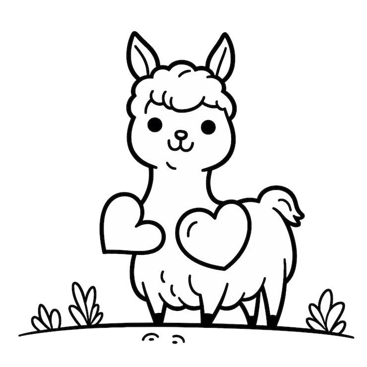Black White Drawing Llama With Heart It 1166600 909