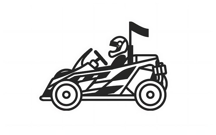 Black White Drawing Man Driving Vehicle With Flag It 916191 286815