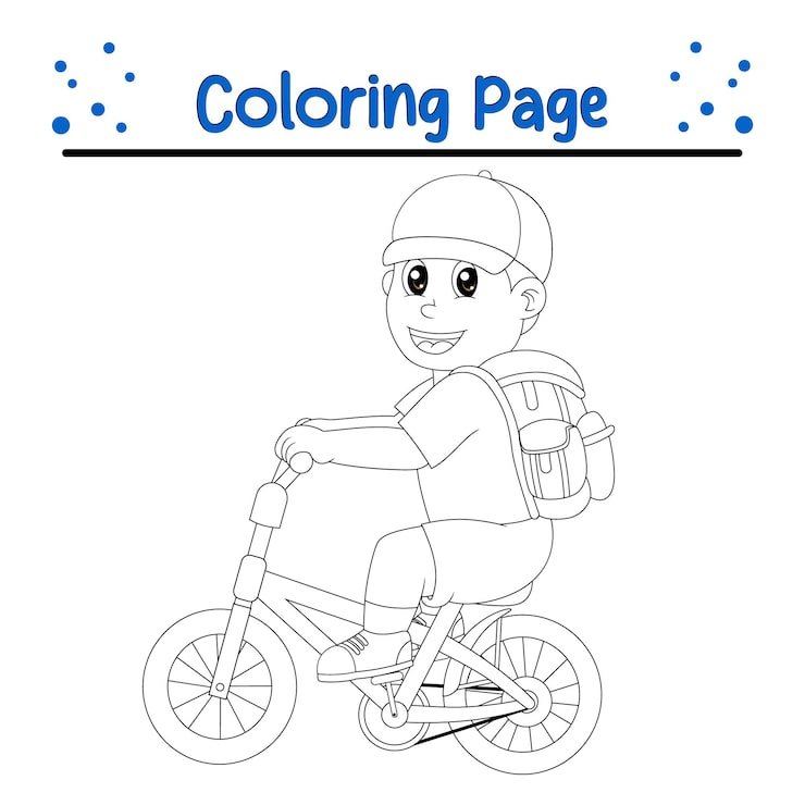 Boy Go School By Bicycle Coloring Book Page Kids 920056 1524