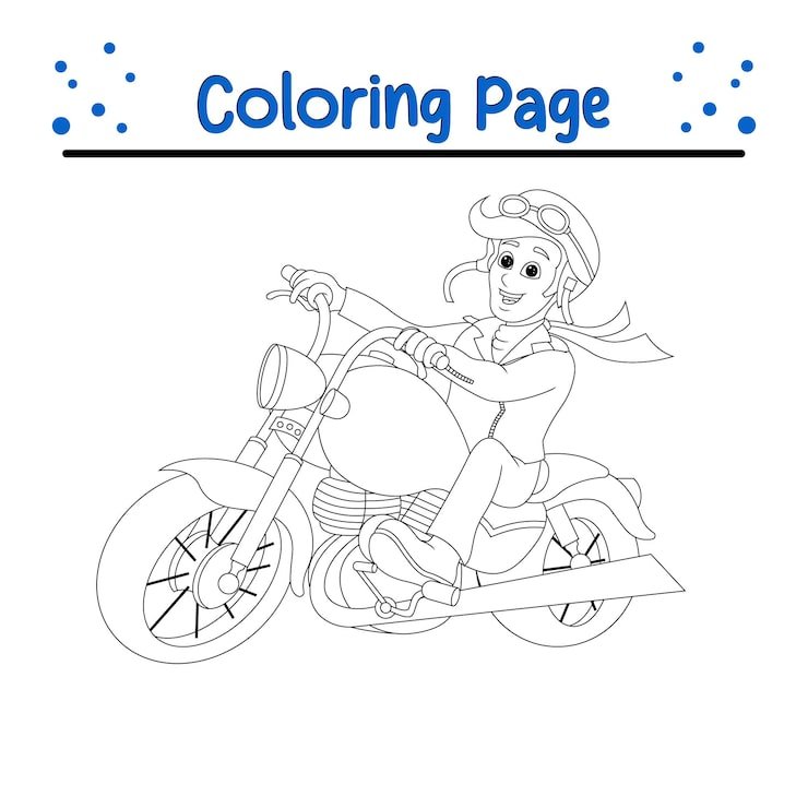 Boy Riding Big Motorbike Coloring Book Page Kids 920056 1248