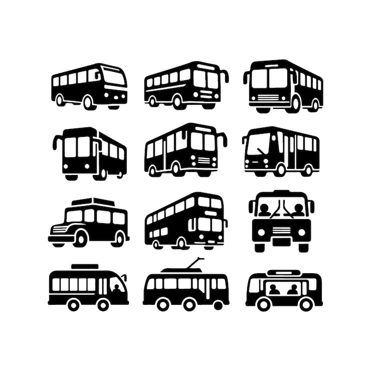 Bus Icon Set Silhouette Side View Vector With White Background 1193704 3482