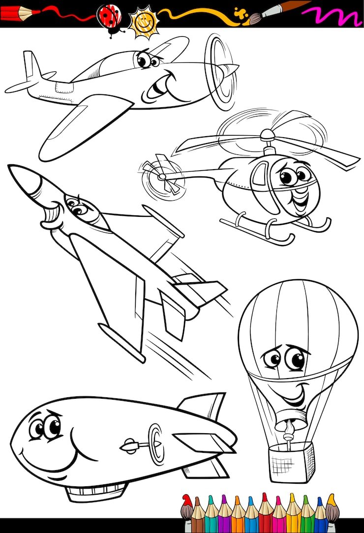 Cartoon Aircraft Set Coloring Book 11460 720