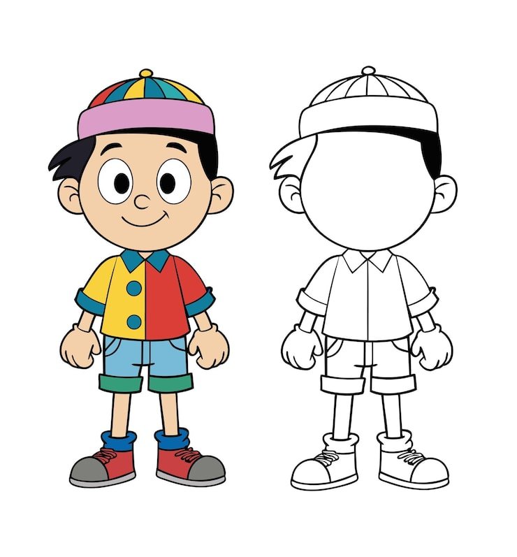 Cartoon Boy Character With Colorful Cap Shirt 1283348 110145