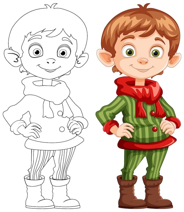Cheerful Elf Before After Coloring 1308 163227
