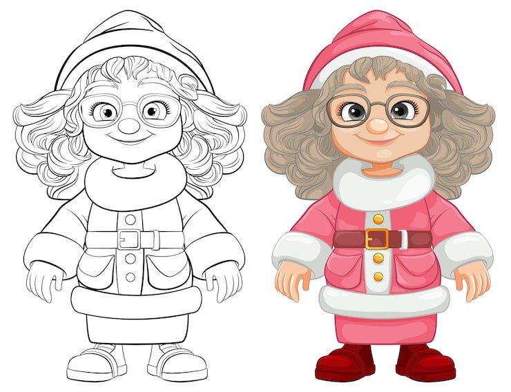 Cheerful Woman Wearing Pink Santa Claus Glasses Cartoon 1308 154034