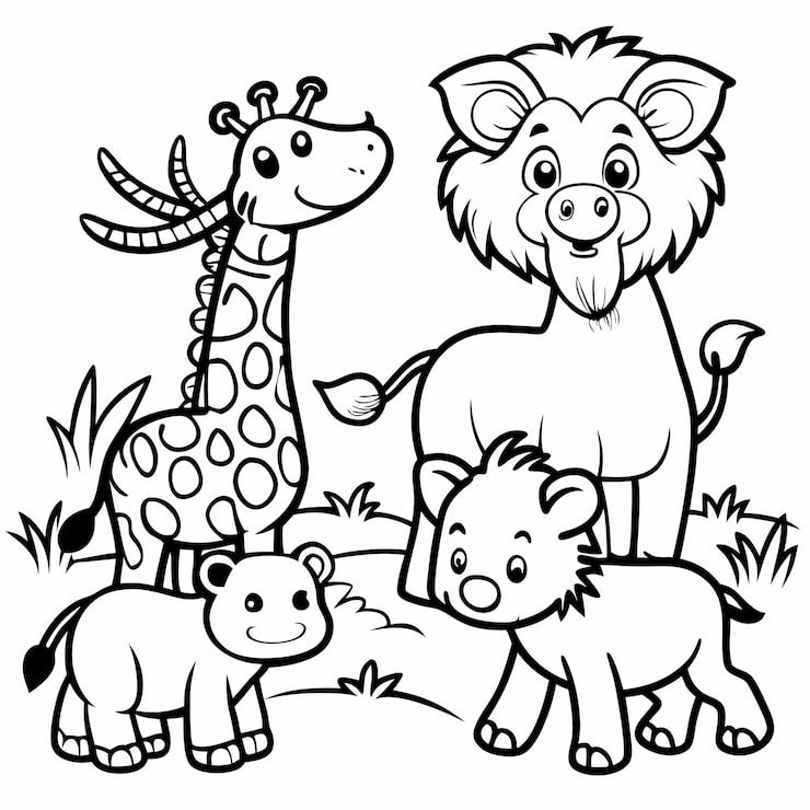 Cute Giraffe Lion Family Coloring Page 123891 36576