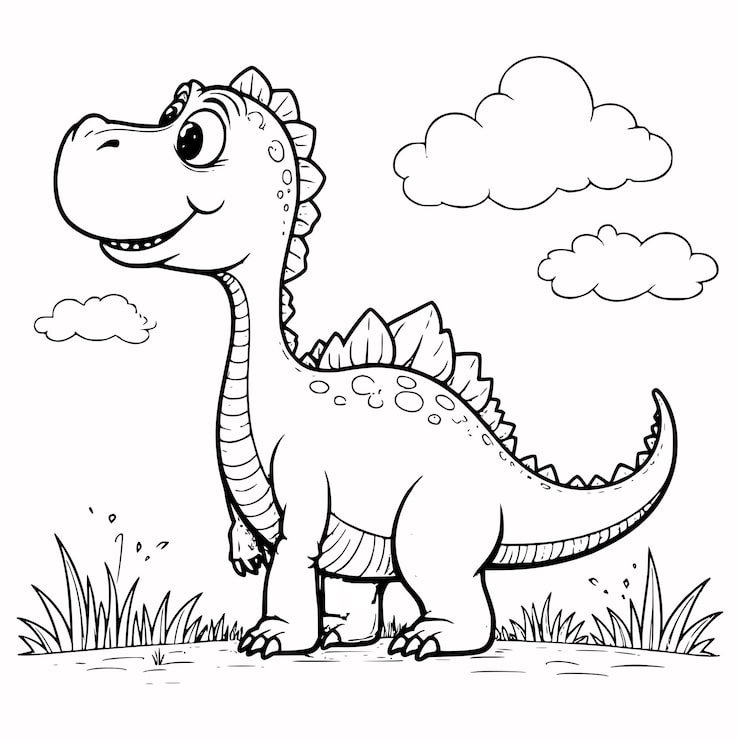 Cute Illustration Dinosaurus Doodle Colouring Page Kids 634677 7999