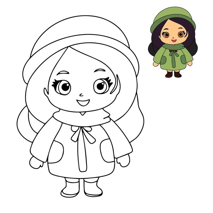 Cute Little Girl Coloring Page Doll Color Book Vector Illustration 112545 3490