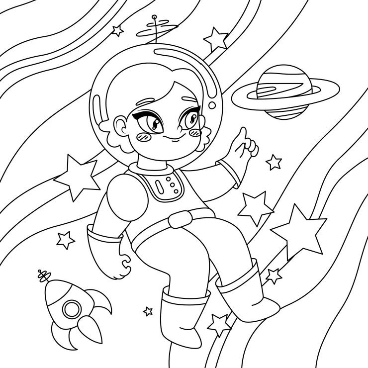 Hand Drawn Astronaut Coloring Book Illustration 23 2150095490