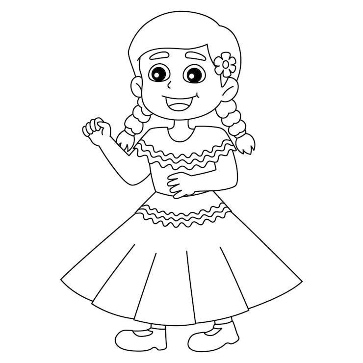 Mexican Girl Isolated Coloring Page Kids 576561 8406