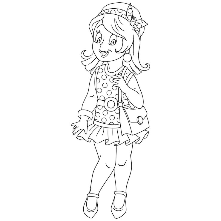 Model Girl Polka Dot Dress Cartoon Coloring Book Page Kids 727710 414