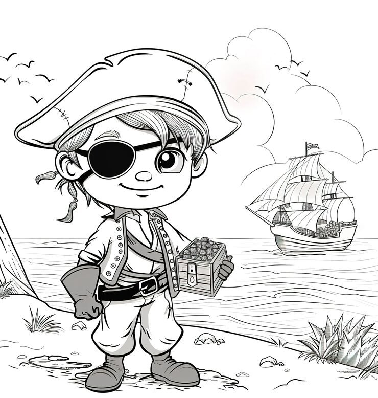 Monochrome Coloring Page With Pirates Line Art Style 23 2151556594