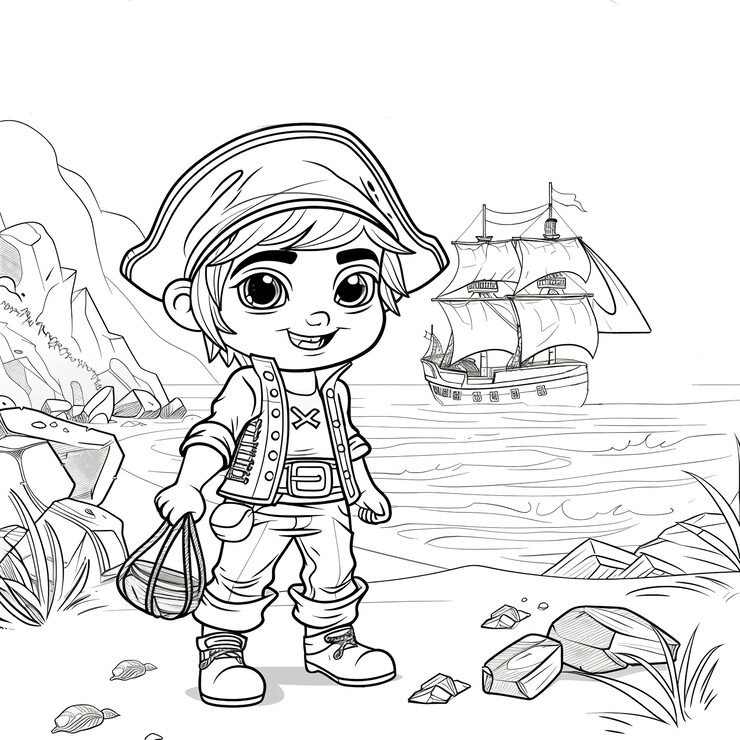 Monochrome Coloring Page With Pirates Line Art Style 23 2151556607