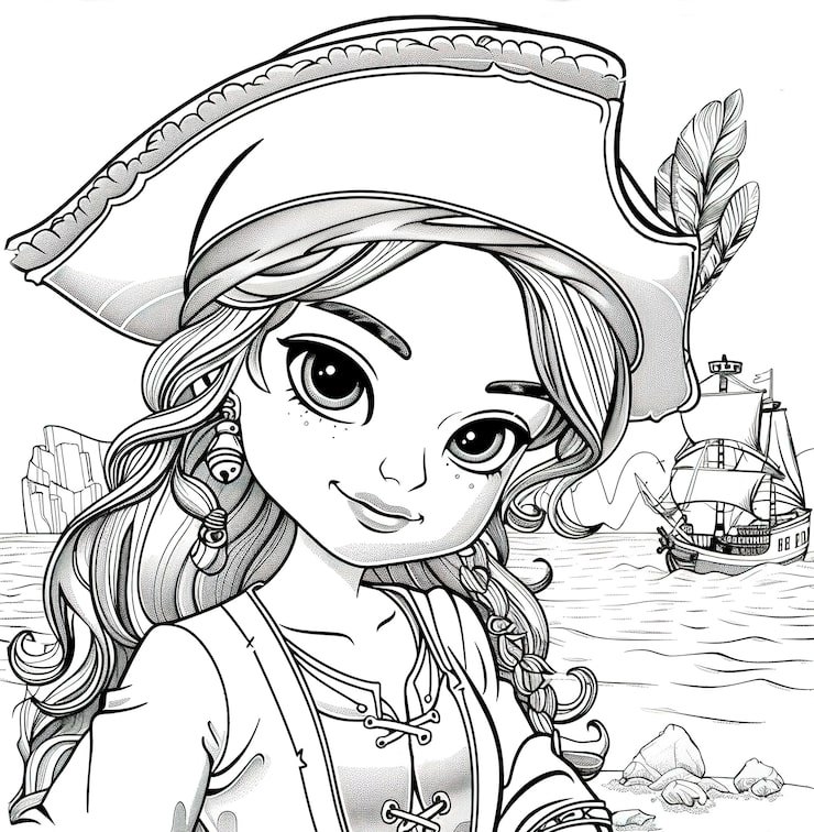 Monochrome Coloring Page With Pirates Line Art Style 23 2151556616