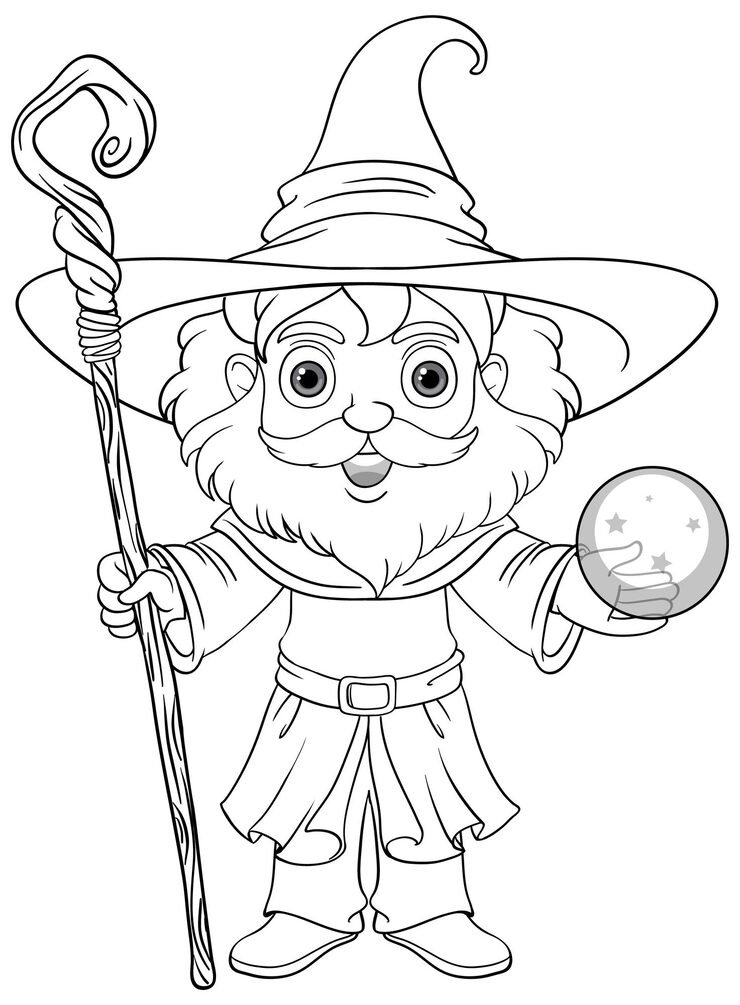 Old Wizard Wearing Hat With Long Beard Doodle Coloring Page 1308 140795
