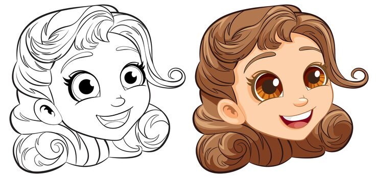 Smiling Cartoon Girl Head With Outline Coloring Pages 1308 161736