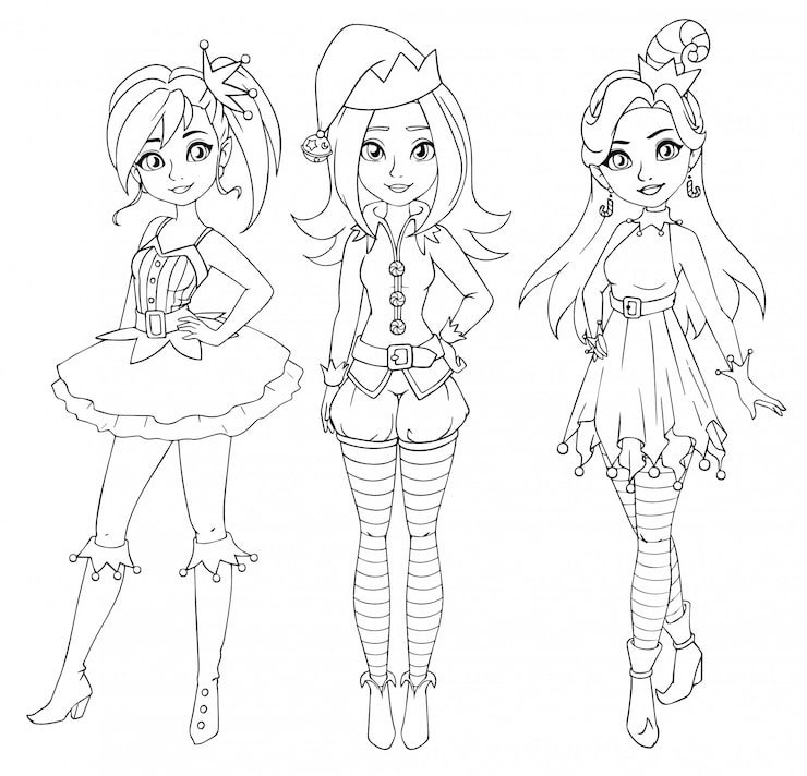 Three Teenage Girls Wearing Christmas Elf Costume 163875 92